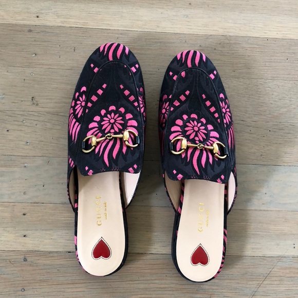 Gucci pink Princetown Brocade Mules Size 7 - Picture 2 of 7